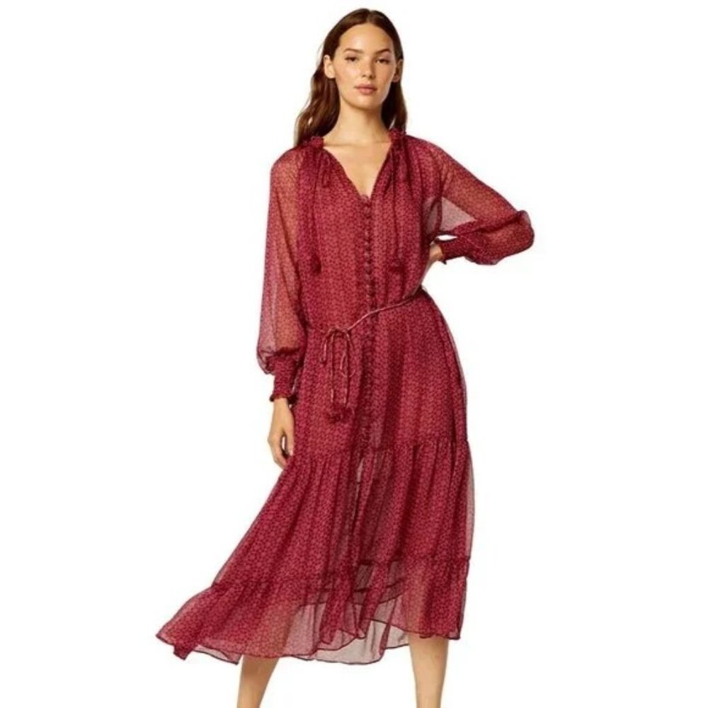 Misa Los Angeles dark pink Dotted Midi Dress